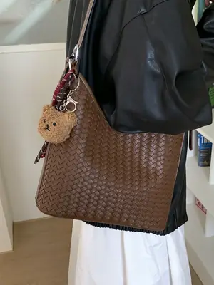 Women Crossbody Bag Brown Woven Leather 2025