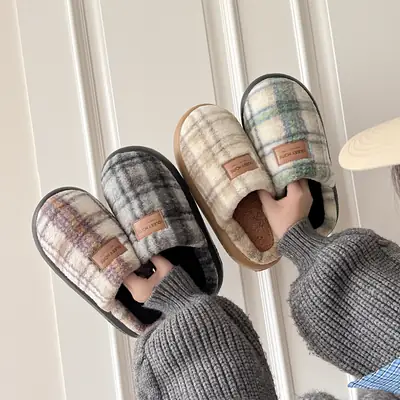 Women's Plaid Cotton Slippers Autumn Winter 2025