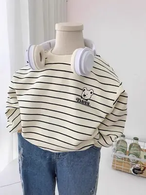 Boys Cotton Striped Long Sleeve T-Shirt Panda Print