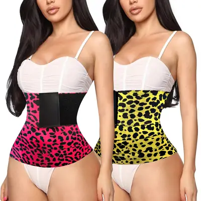 Women Pink Leopard Waist Trainer Plus Size Adjustable Bandage