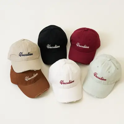 Children's Ripped Baseball Cap with "Vacation" Embroidery