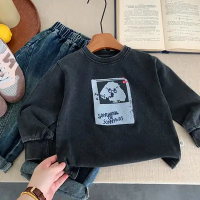 Kids Cartoon Print Long Sleeve T-Shirt Black