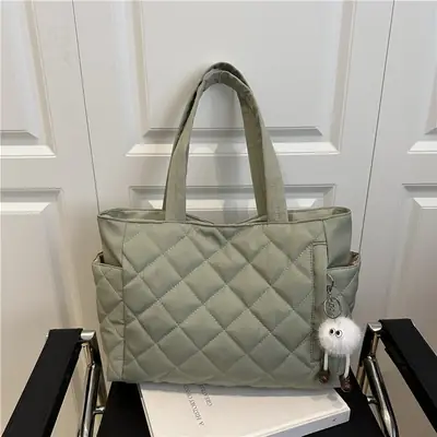 Women Quilted Shoulder Tote Bag Light Green 2025