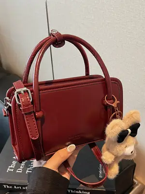 Women Shoulder Bag Red Leather 2025 Autumn New