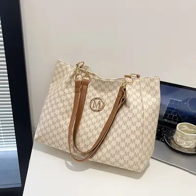Women's Cross-Border Letter Print Tote Bag Beige Brown