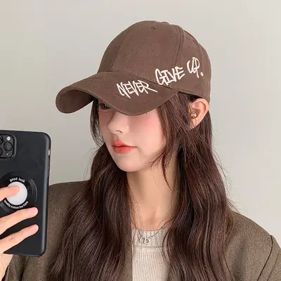 Women Letter Embroidered Baseball Cap Brown Winter Autumn