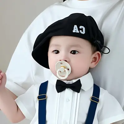 Baby Adjustable Beret Hat with Peaked Cap & Pacifier