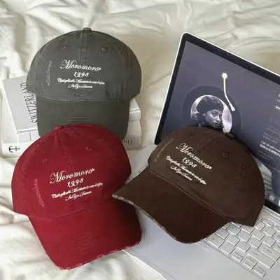 American Retro Letter Embroidery Distressed Cap for Women