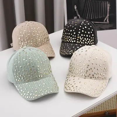 Women's Velvet Studded Baseball Cap White