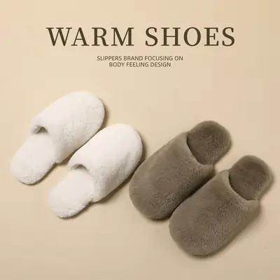 Women Furry Slippers Warm Cotton Indoor Winter