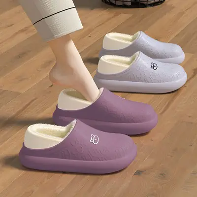 Women Cotton Slippers White Warm Winter Waterproof