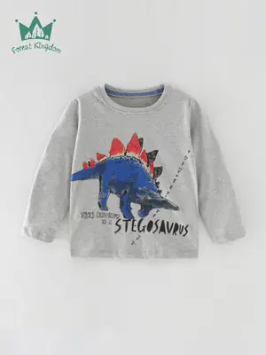 Autumn 2025 Boys T-Shirt Gray Cartoon Crew Neck