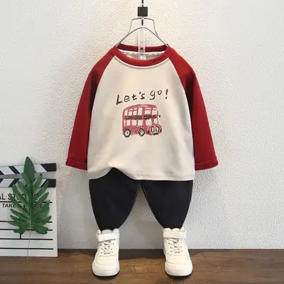 Boys Long Sleeve T-Shirt Red White Kids 2025