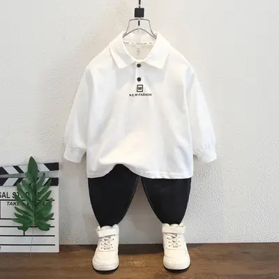 Boys Long Sleeve White Polo Shirt Kids 2025