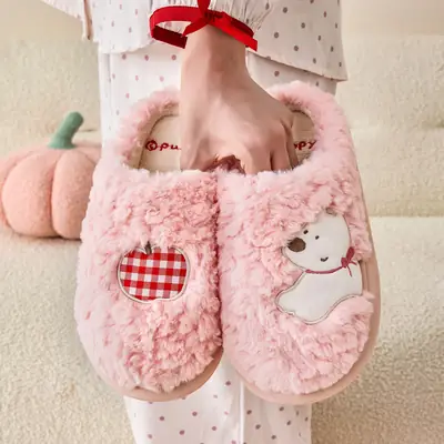 Pink Cotton Winter Slippers for Women Men