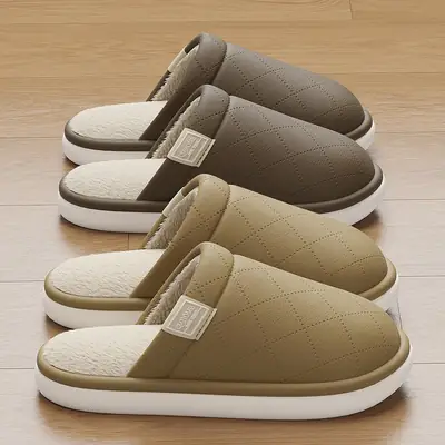 Women Black Cotton Slip-On Slippers Warm Indoor