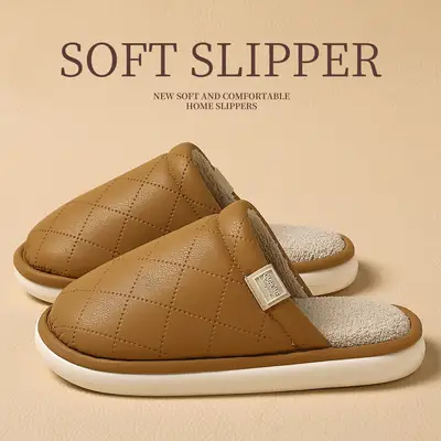 Women Winter Plush Floor Slippers Tan Large Size