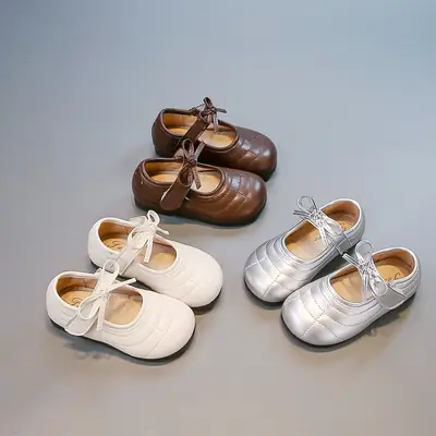 Baby Toddler Shoes for Girls, Bow Soft Sole Shoes, 2025 Autum New Baby Girl Round Toe Fashion Leather Shoes