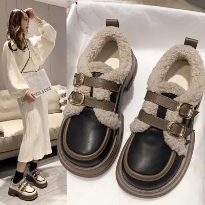 Winter Warm Loafers with Plush Lining & Buckles