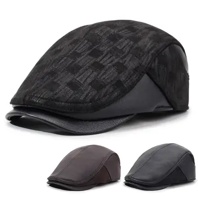 Men's Black Peaked Baseball Cap Winter Warm