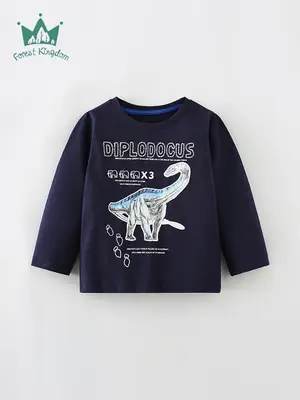Kids Dinosaur Print Long Sleeve T-Shirt Navy Blue