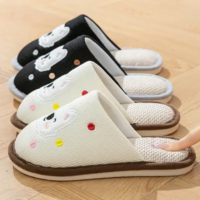 Cotton Slippers for Women, Spring, Autumn and Winter Home Use, Indoor Non-Slip Couple Home Warm Winter Cotton and Linen Slippers for Men