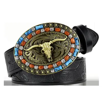 Men's Black Metal Belt 3.8cm Western Style Belt