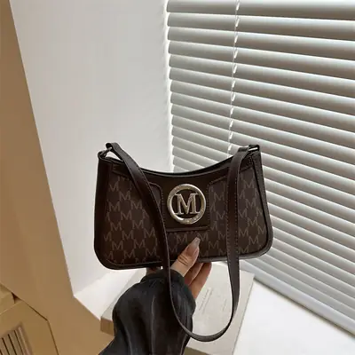French Retro Shoulder Bag Women 2025 Letter Print Brown
