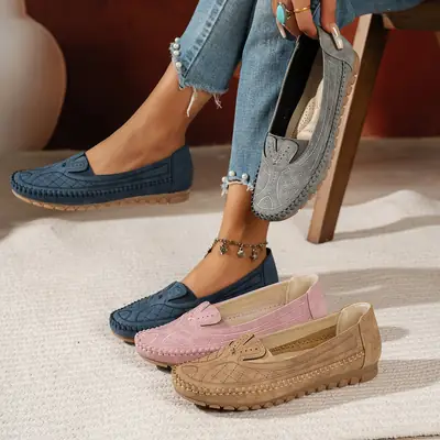 Women's Grey Stitched Loafers Large Export Style