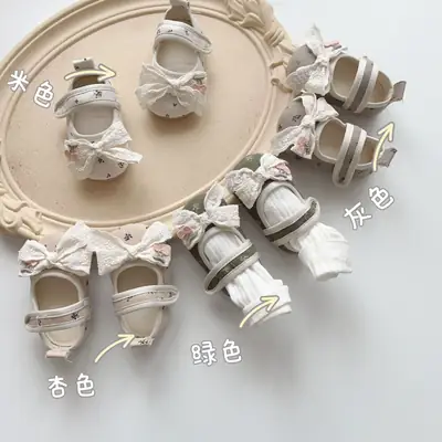2026 Baby Girl Soft-Soled Spring and Autumn New Princess Shoes Lace Pure Cotton Breathable Velcro Shoes Toddler Shoes