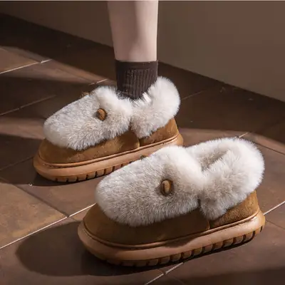 Winter Fleece Lined Heeled Slippers for Women
