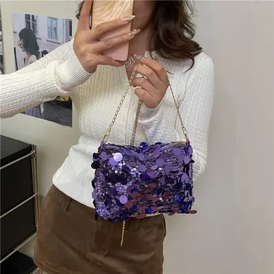 Purple Sequin Crossbody Bag for Women 2025