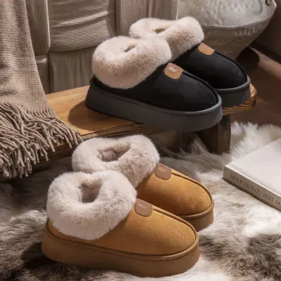 Women Cotton Slippers Black Warm Winter Home Outdoor