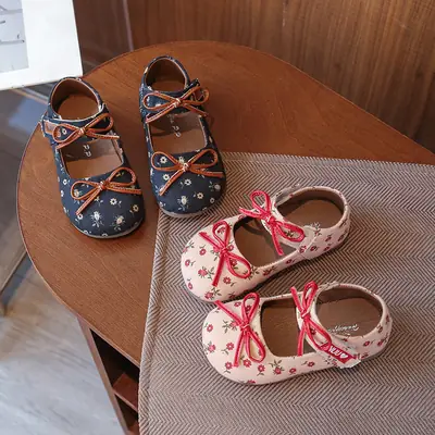 Girls' Shoes, Small Leather Shoes, Spring & Fall Kidsren's Floral Princess Shoes, Korean Style Versatile Baby Girl's Shoes, Soft-Soled Kidsren's Baby Shoes
