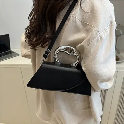 French Style Black Square Crossbody Bag for Women