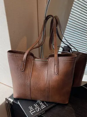 Brown Leather Large Capacity Women's Tote Bag