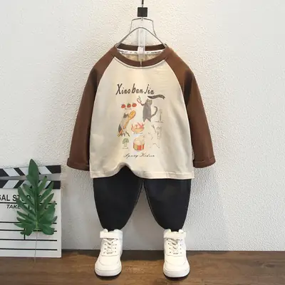 Boys Korean Style Long Sleeve T-Shirt Cartoon Print