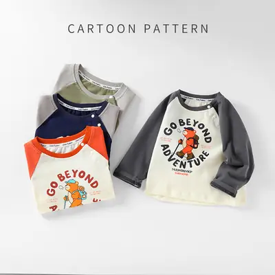 New Kidsren's Baby Bottoming Shirt Boys Pure Cotton Printed Long-Sleeved T-Shirt Spring Clothing Spring & Fall Trendyy Tops Autumn