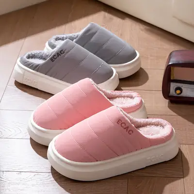 Women Cotton Pink Winter Slippers Warm Indoor