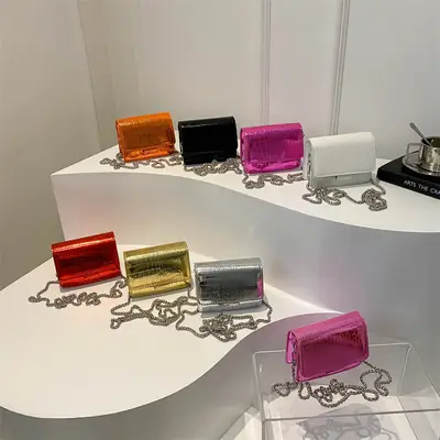 Mirror Patent Leather Chain Crossbody Bag for Women