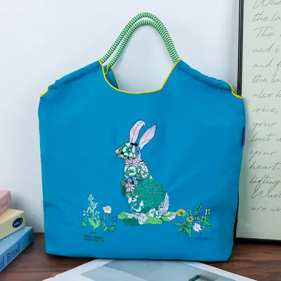 Blue Embroidered Satchel Bag for Women