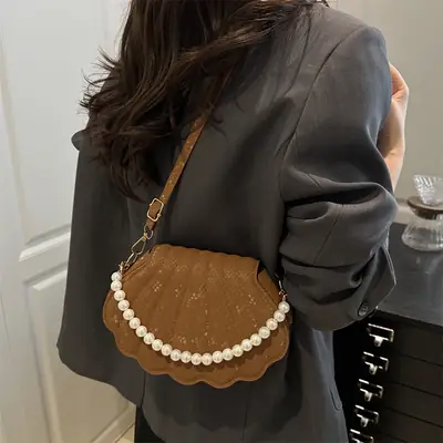 Women's Pearl Embroidered Crossbody Bag Brown