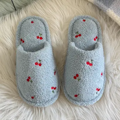 Cute Cherry Cotton Slippers for Women Autumn and Winter Plush Warm Home Indoor Ladies Home Non-Slip Floor Mop Wholesale