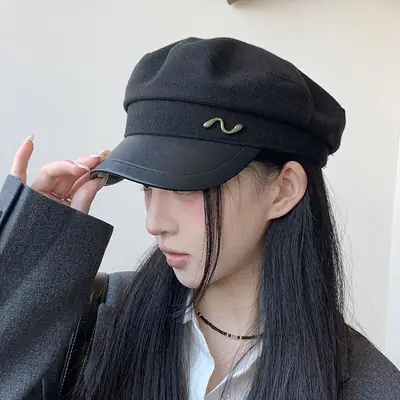 Women's Navy British Beret Cap with Wave Logo