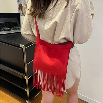 Red Tassel Crossbody Bag for Women Summer Commute