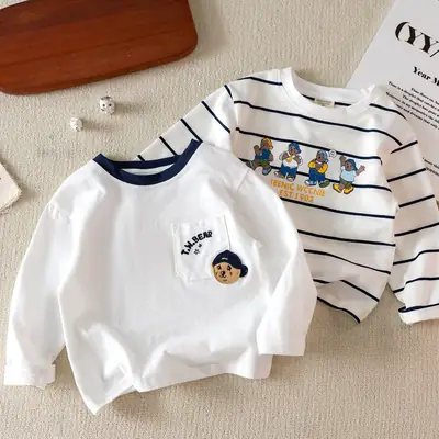 Children Long Sleeve T-Shirt White Cartoon Bear 2025