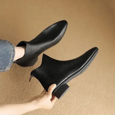 Nude Pointed Toe Low Heel Boots for Women