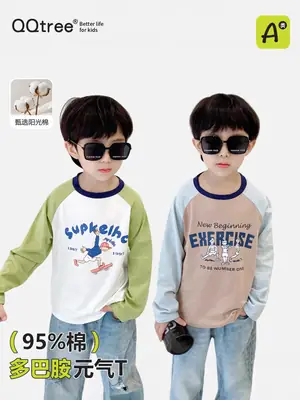 Spring Boys Long Sleeve T-Shirt White Grey Blue Cotton