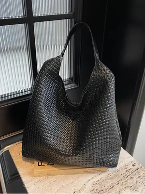 Black Textured Shoulder Bag for Women 2025