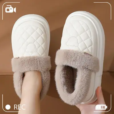 Women Fleece Lined Slippers Brown Winter Warm
